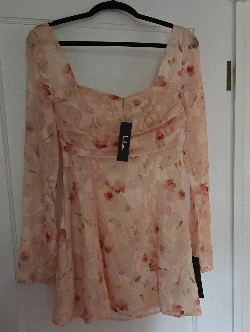 Lulu's Rieti Cream Floral Burnout Long-Sleeve Mini Dress